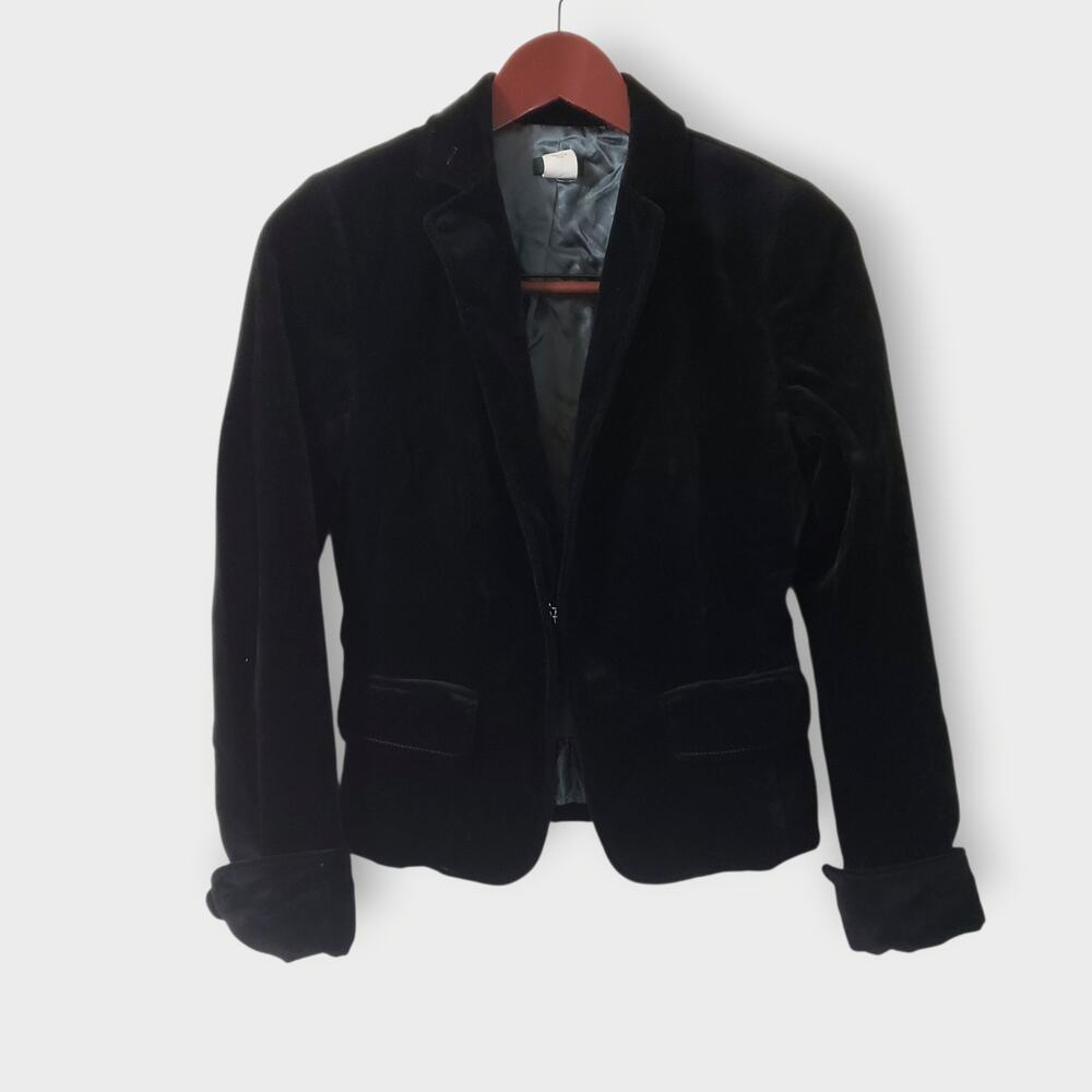 J.Crew Womens Ecole Velvet Blazer Jacket Black Sz 4 Preppy Y2K Academia *FLAWED*